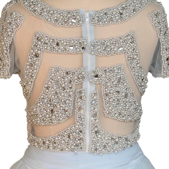 Mac Duggal Ice Blue Beaded Crop Top Gown Size 8 Formal Prom Dress - Picture 5 of 11